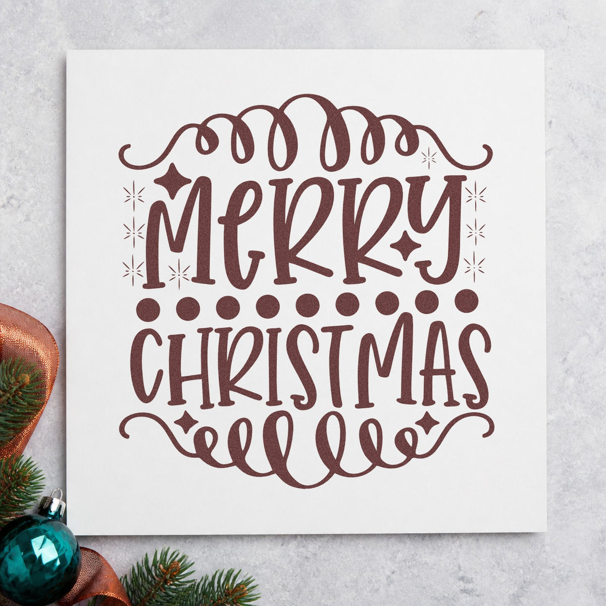Merry Christmas Loop Borders rubber stamp printed in brown ink, ready for note divider sheet and similar paper crafts.