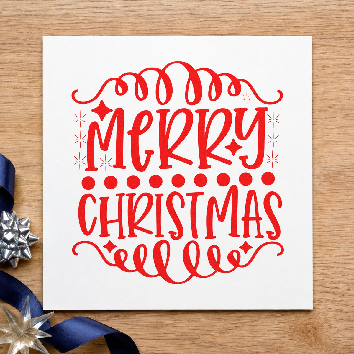 Merry Christmas Loop Borders craft stamp in red ink on cardstock, an easy option for voile panel printing.