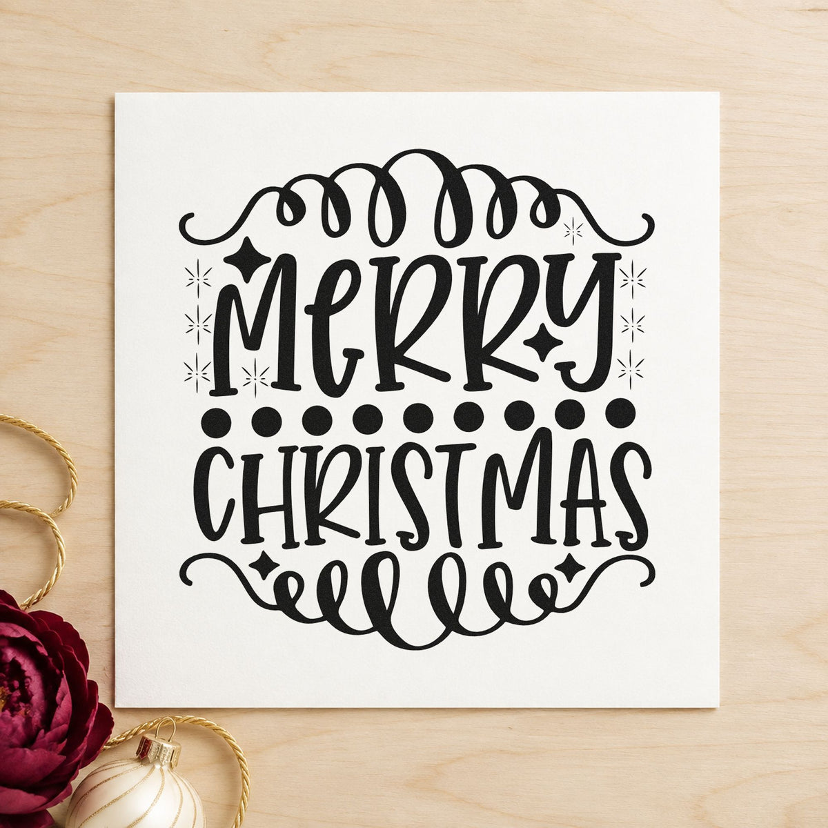 Merry Christmas Loop Borders rubber stamp printed in black ink, ready for dotted divider cards and similar paper crafts.