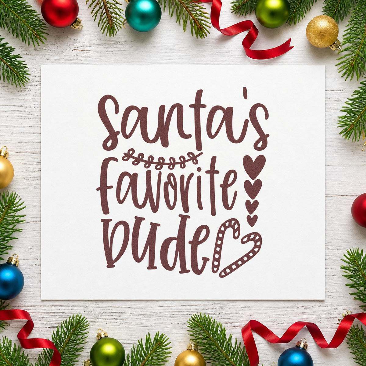 Santa's Favorite Wife Hearts rubber stamp printed in brown ink, ready for date plan sheet and similar paper crafts.