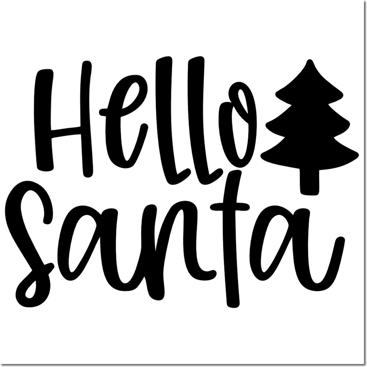Black Hello Santa stamp and seal design with pine tree icon on white background