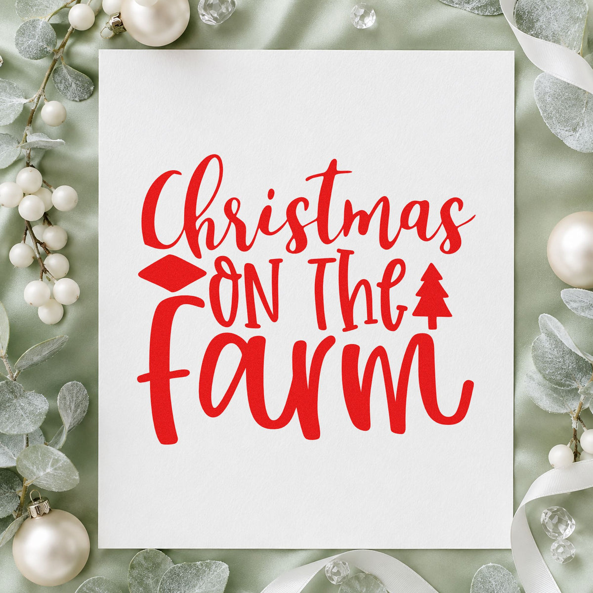 Christmas On The Farm rubber stamp shown in red ink, stamped for projects such as stall door labels.