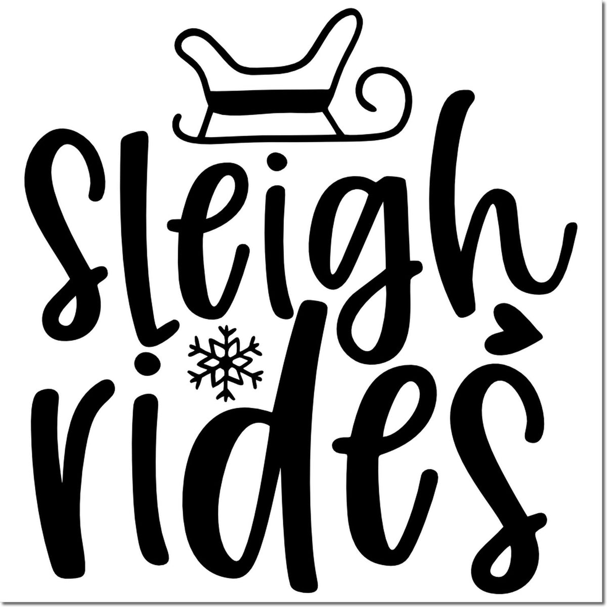 Black Sleigh Vibes stamp seal design with sleigh icon and snowflake on white background