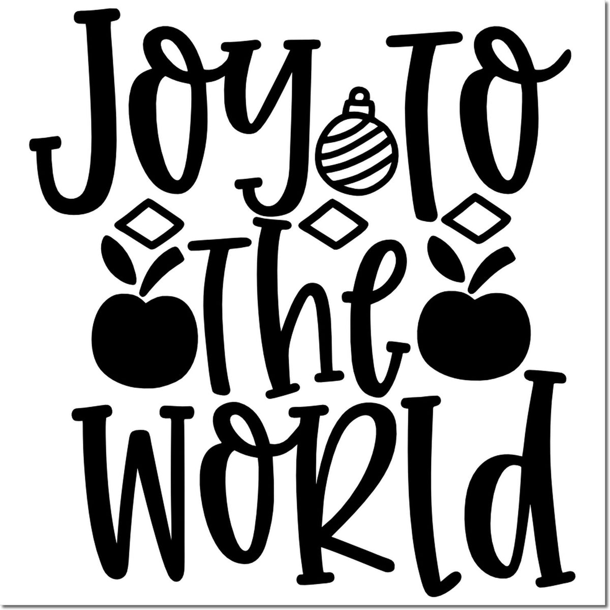 Black Joy to the World holiday stamp and seal design with ornament and apple accents
