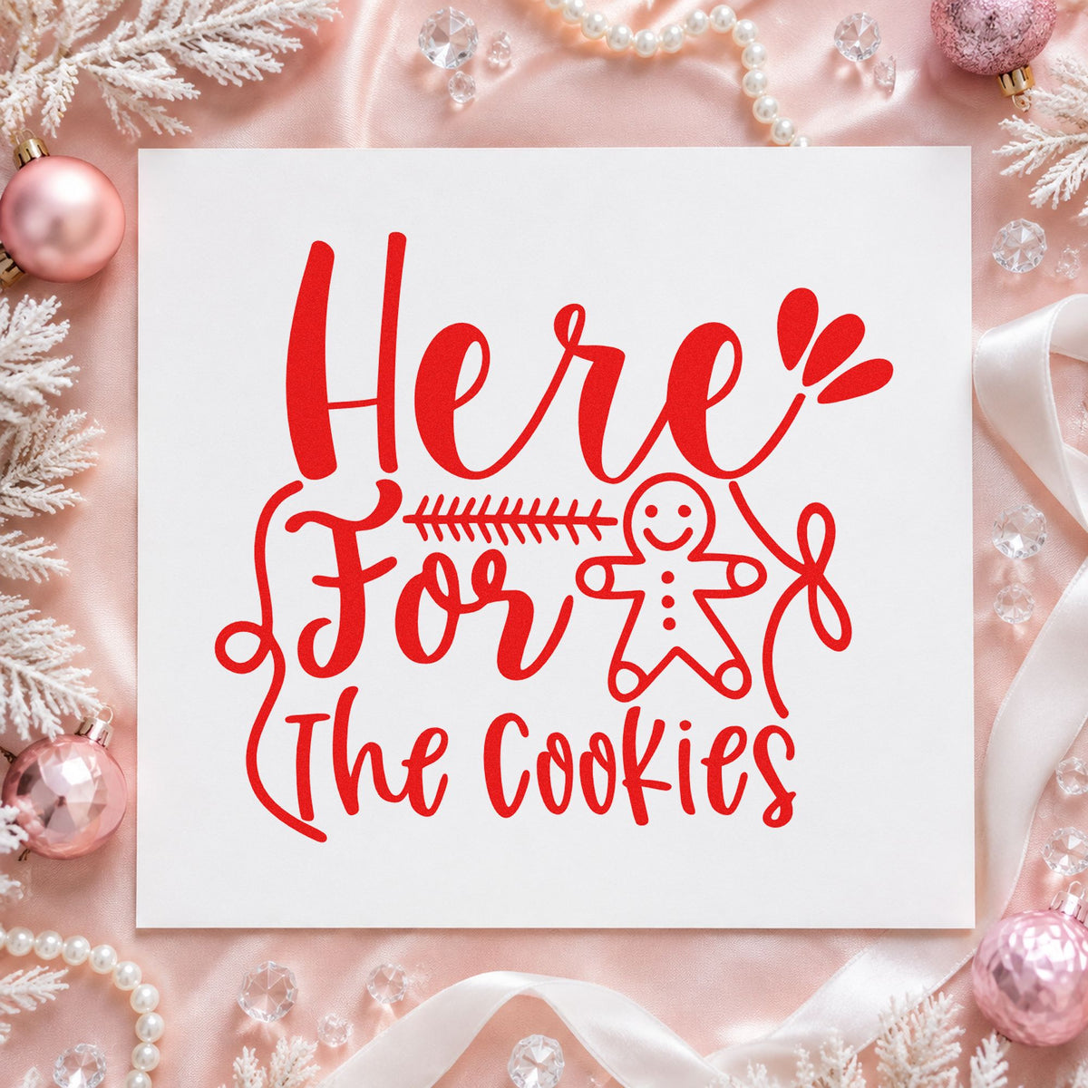 Here For The Cookies craft stamp in red ink on cardstock, an easy option for napkin corner ink.
