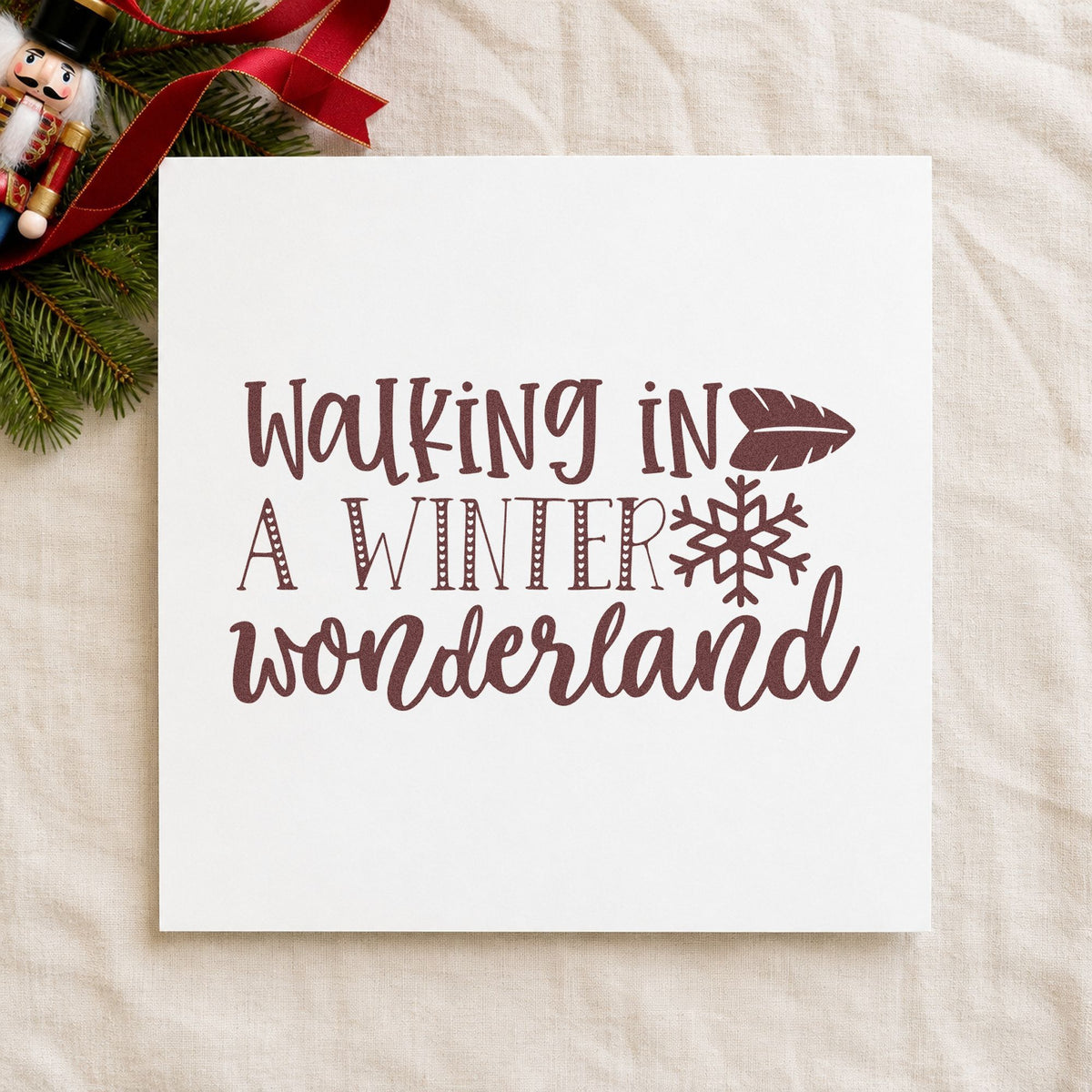 Walking In Winter Wonderland rubber stamp printed in brown ink, ready for mileage chart sheet and similar paper crafts.
