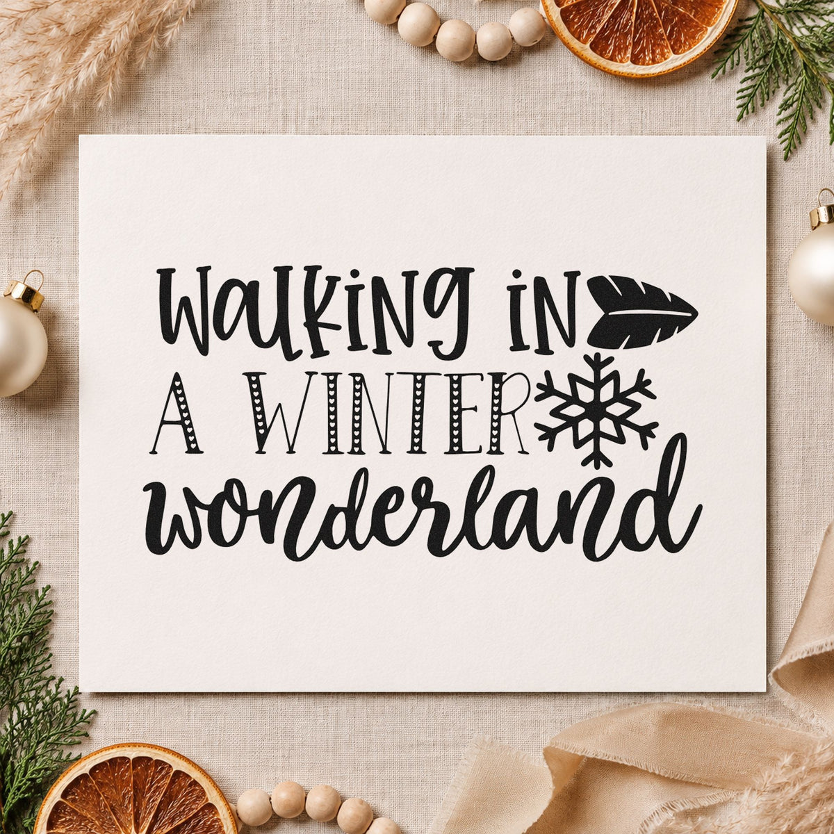 Walking In Winter Wonderland rubber stamp printed in black ink, ready for walking line cards and similar paper crafts.