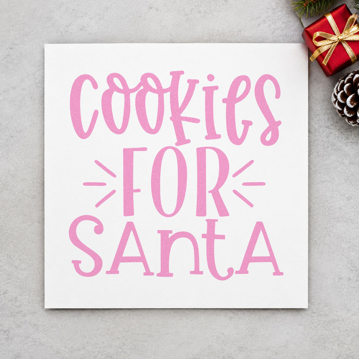 Cookies For Santa Lettering craft stamp in purple ink on cardstock, an easy option for layered album page.
