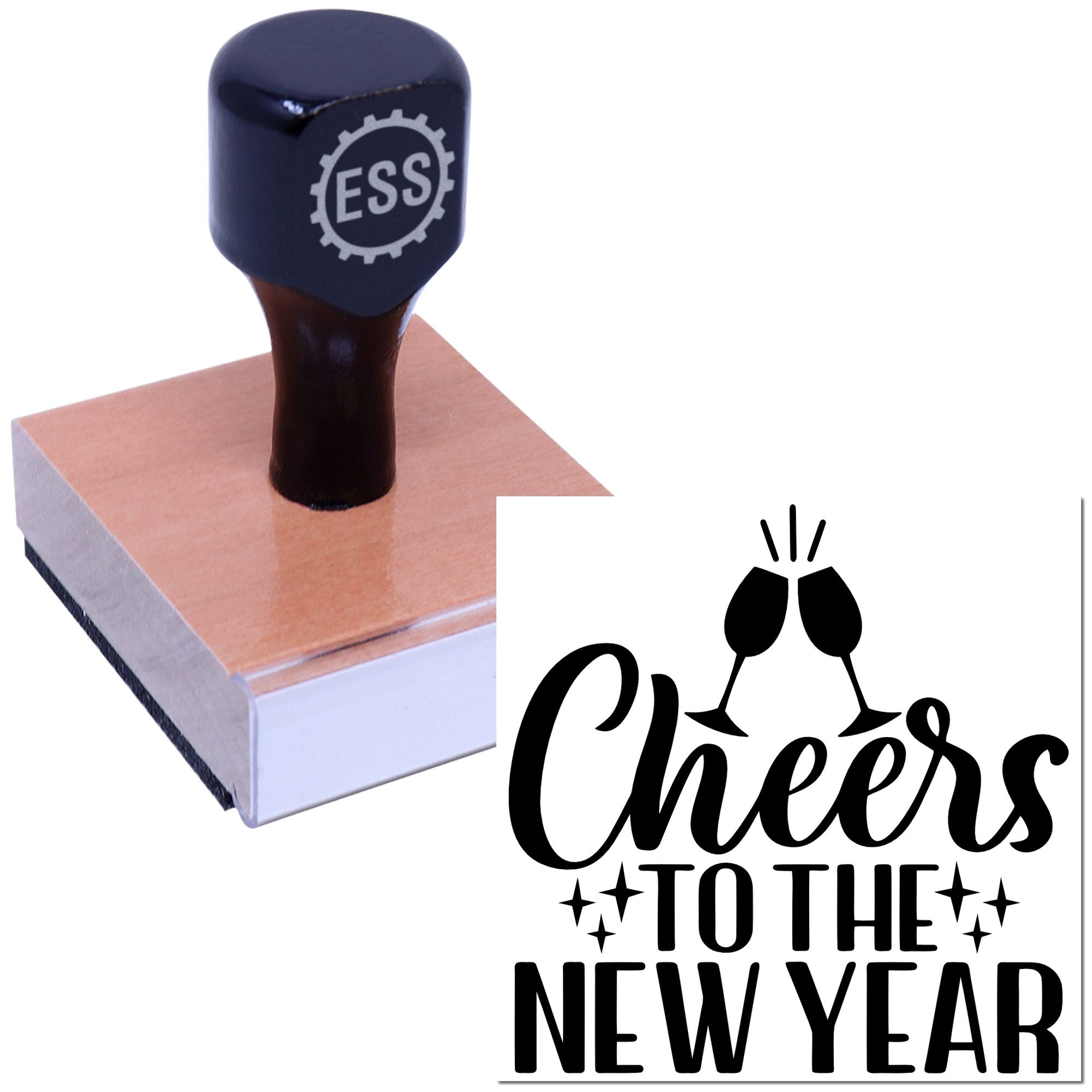 Midnight Champagne Toast Tag Rubber Stamp