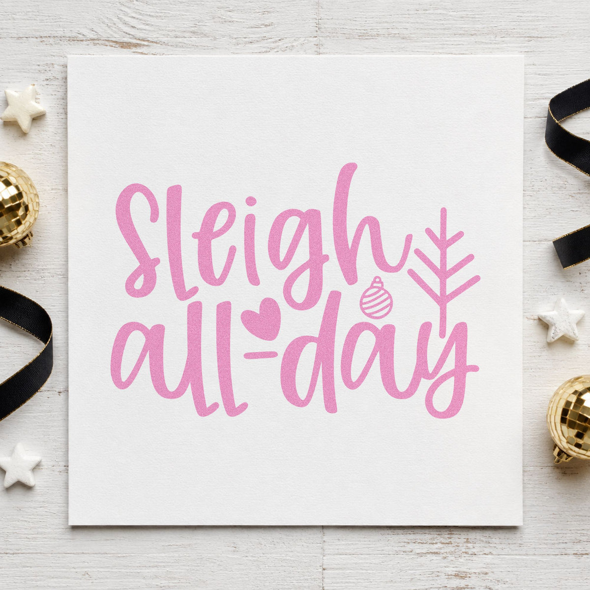 Sleigh All Day Arrow craft stamp in purple ink on cardstock, an easy option for hustle album page.