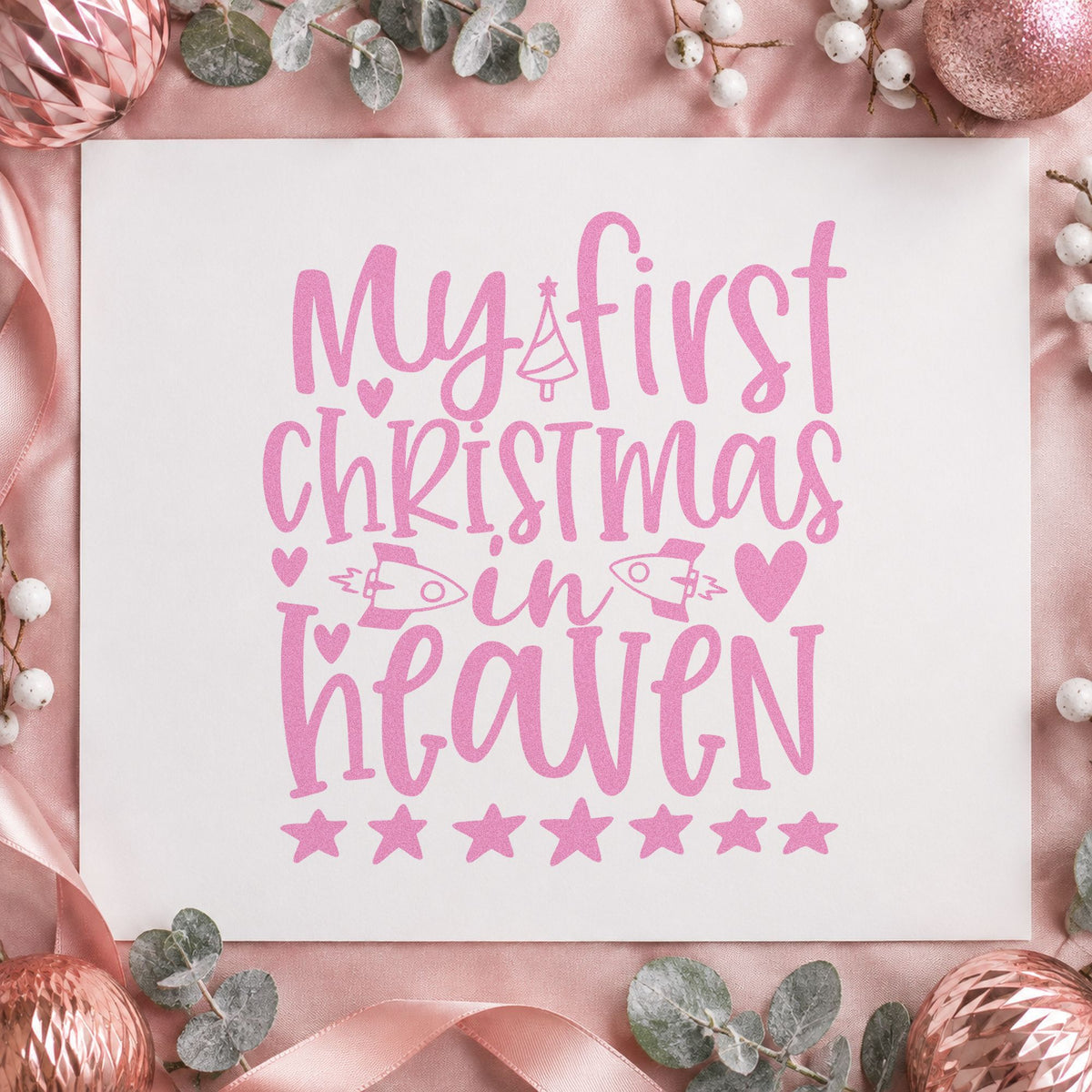 My First Christmas In Heaven craft stamp in purple ink on cardstock, an easy option for memory album page.