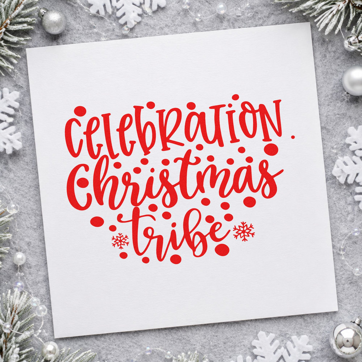 Celebration Christmas Vibes Dots craft stamp in red ink on cardstock, an easy option for bunting cloth printing.