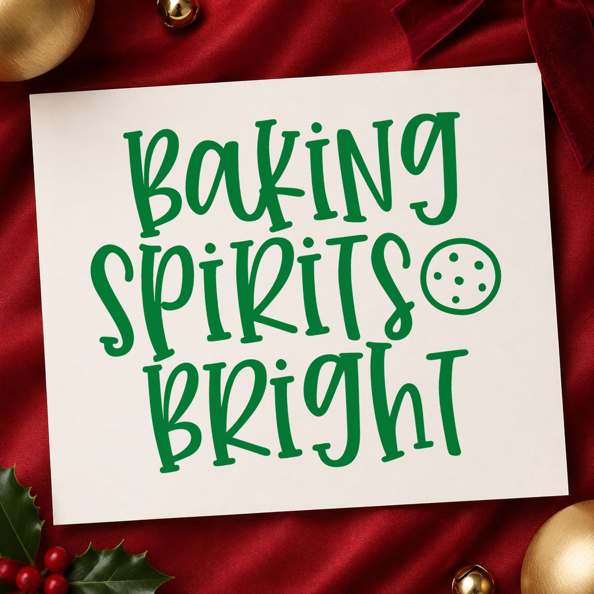 Baking Spirits Bright Cookie craft stamp imprint in green ink on a handmade project, one idea being dozen box gift tags.