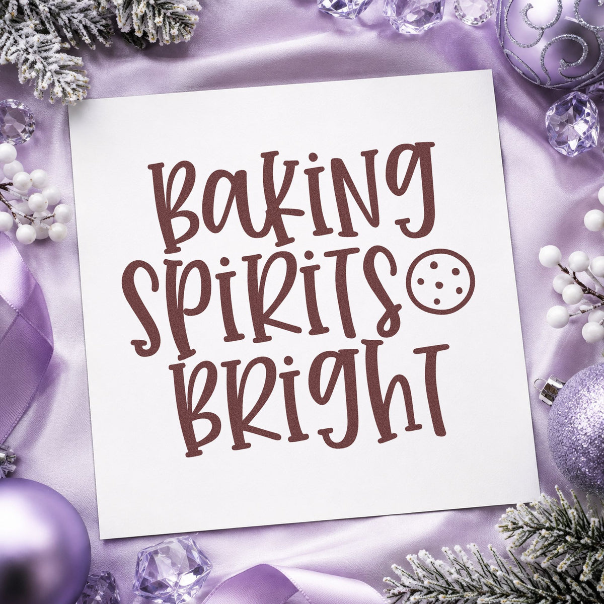 Baking Spirits Bright Cookie rubber stamp printed in brown ink, ready for recipe notes sheet and similar paper crafts.