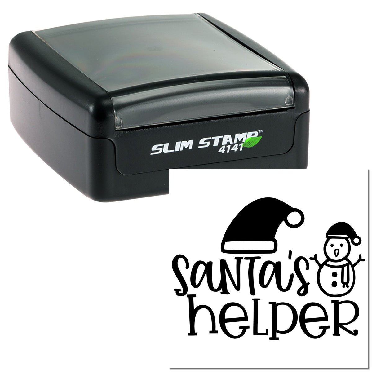 Black self-inking Slim Stamp 4141 with clear cap and Santa's Helper holiday seal design featuring a Santa hat and snowman.