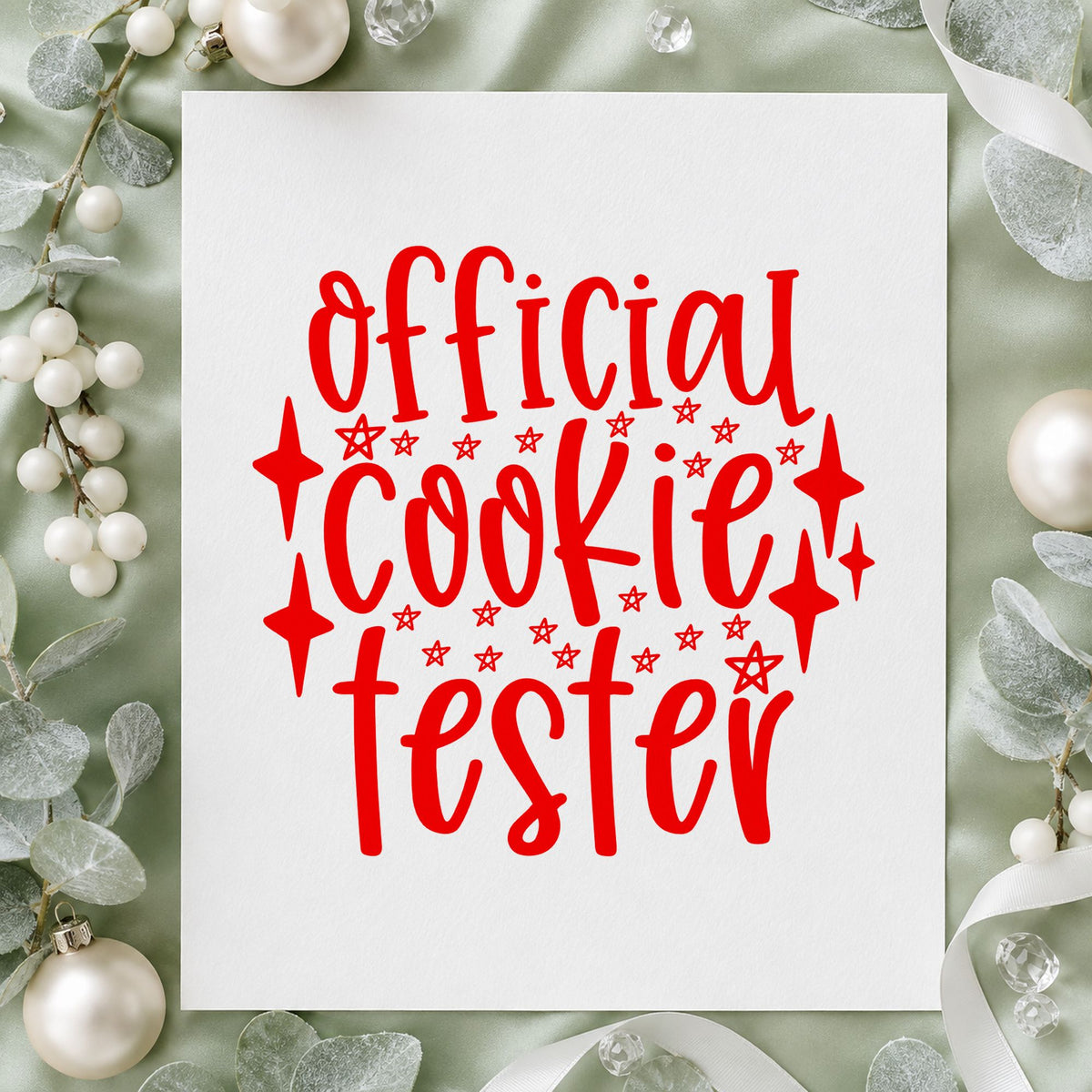 Official Cookie Tester Stars craft stamp in red ink on cardstock, an easy option for judge sash printing.