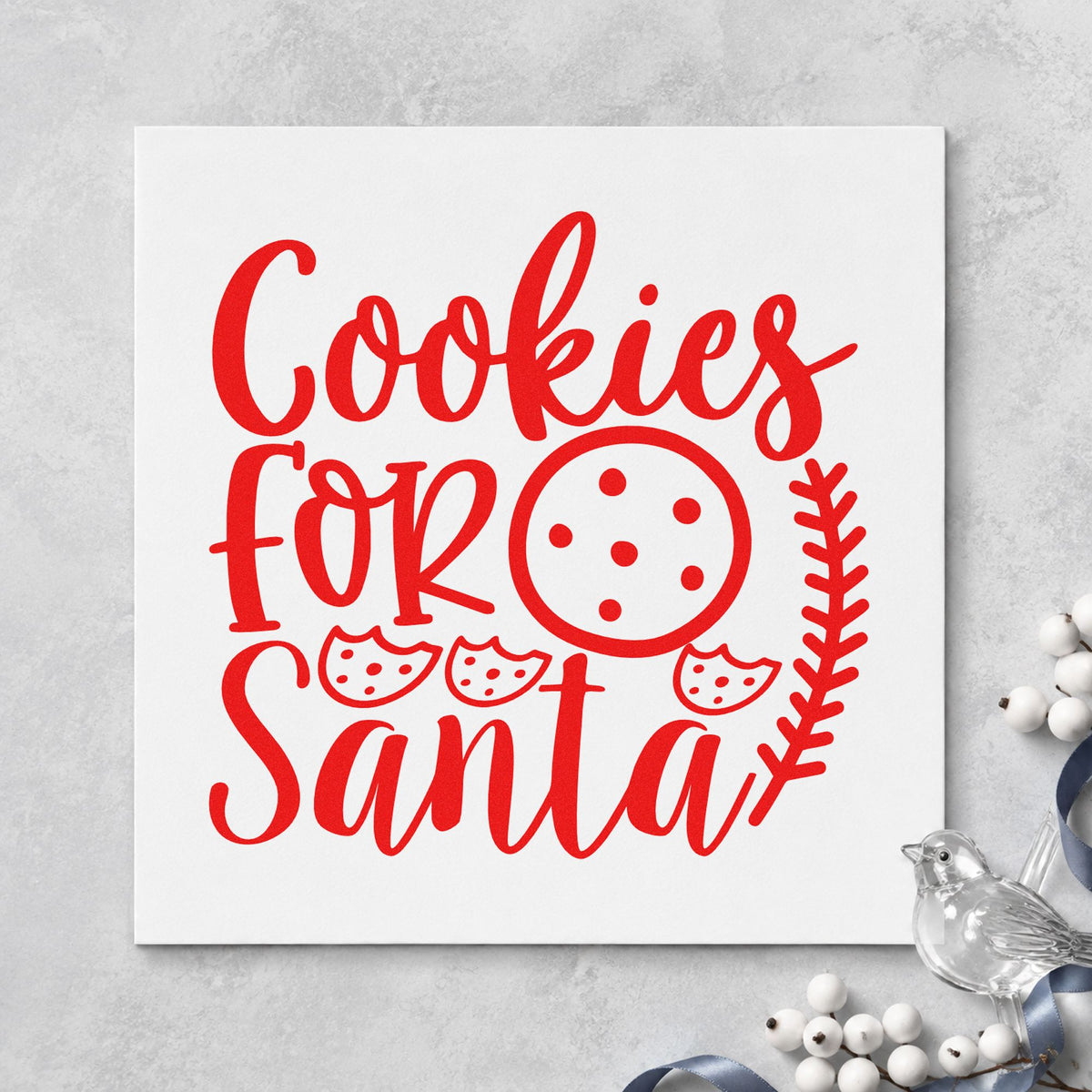 Cookies For Santa Cookie Row craft stamp in red ink on cardstock, an easy option for runner edge printing.
