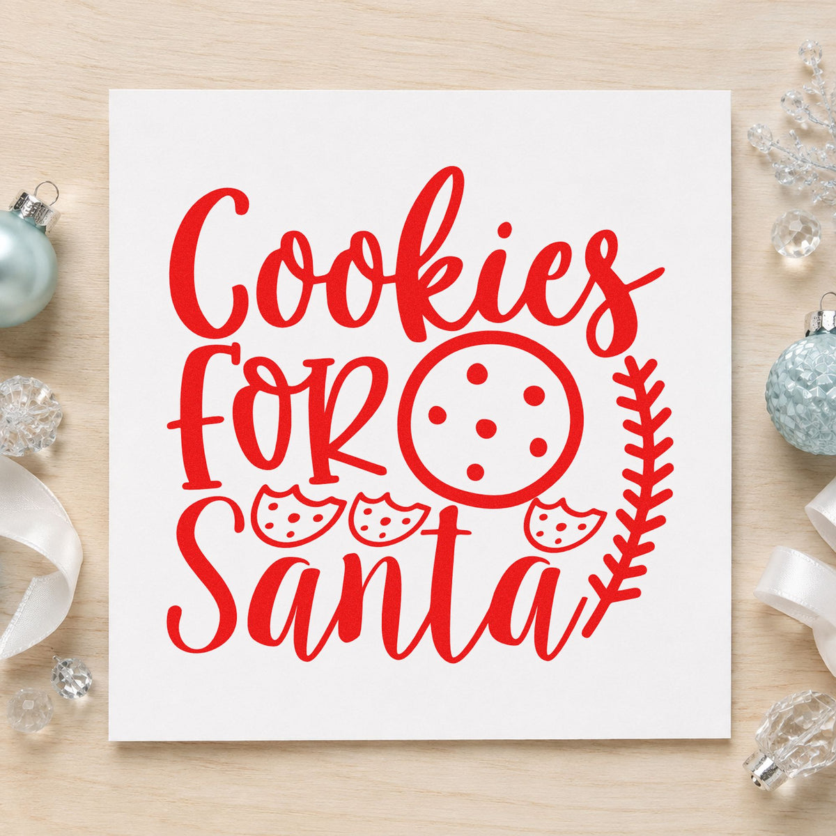 Cookies For Santa Cookie Row rubber stamp shown in red ink, stamped for projects such as tray rack labels.