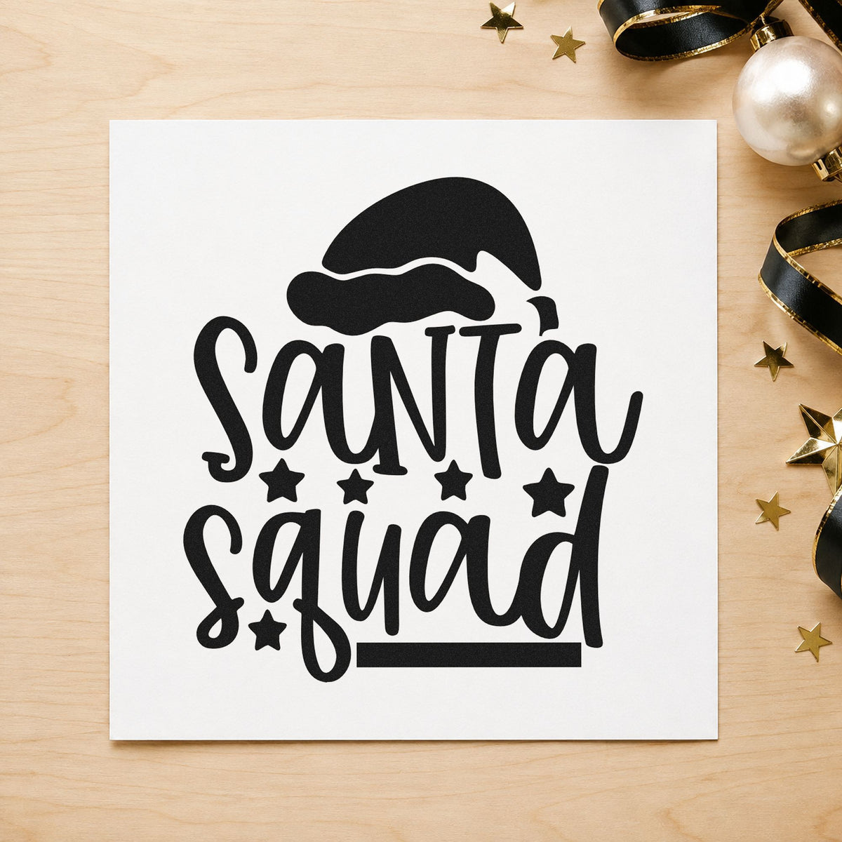 Santa Squad Hat Stars rubber stamp printed in black ink, ready for star row cards and similar paper crafts.