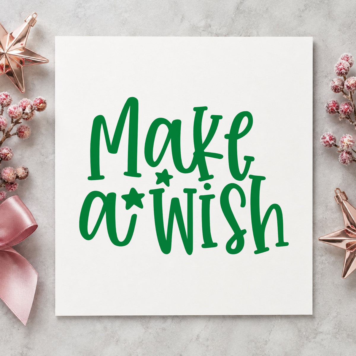 Make A Wish Stars craft stamp imprint in green ink on a handmade project, one idea being telescope gift tags.
