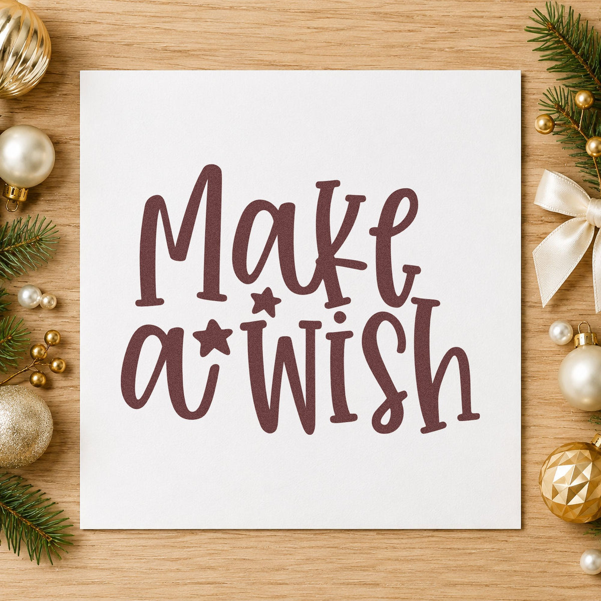 Make A Wish Stars rubber stamp printed in brown ink, ready for wish journal sheet and similar paper crafts.