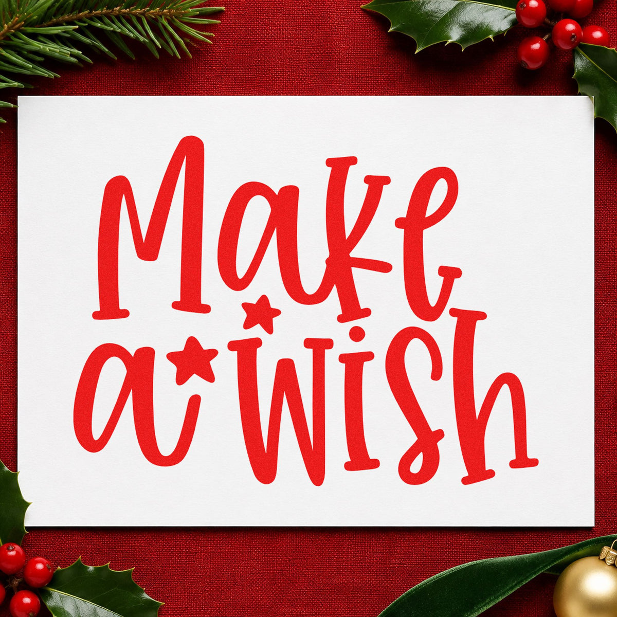 Make A Wish Stars craft stamp in red ink on cardstock, an easy option for duvet panel printing.
