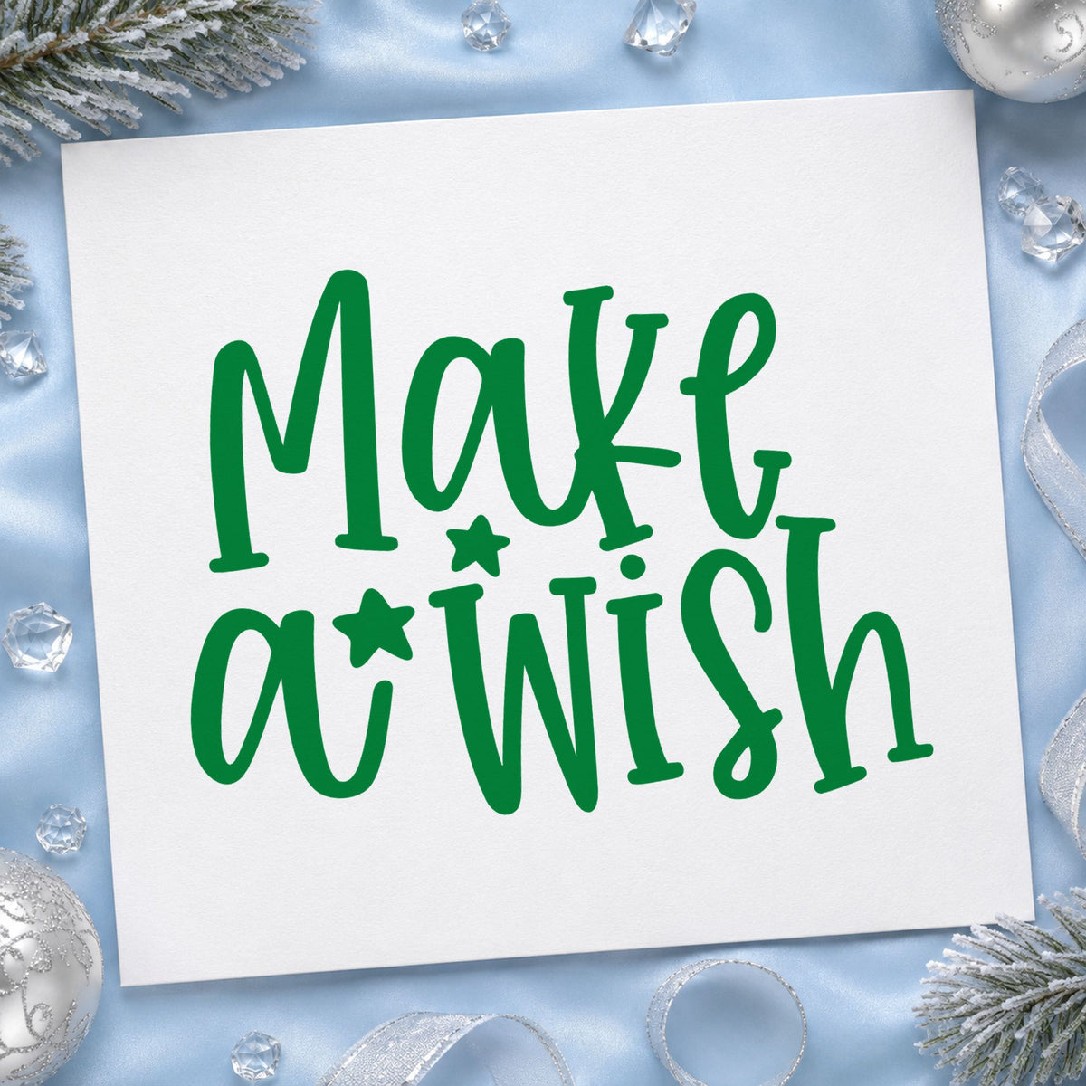 Make A Wish Stars craft stamp imprinted in green ink on paper, a design suited to framed ceiling nook.