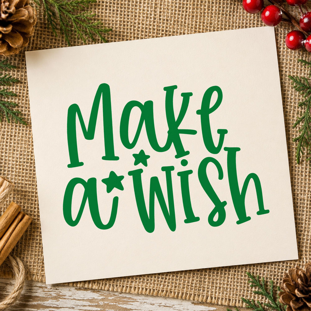 Make A Wish Stars craft stamp imprint in green ink on a handmade project, one idea being viewing night cards.