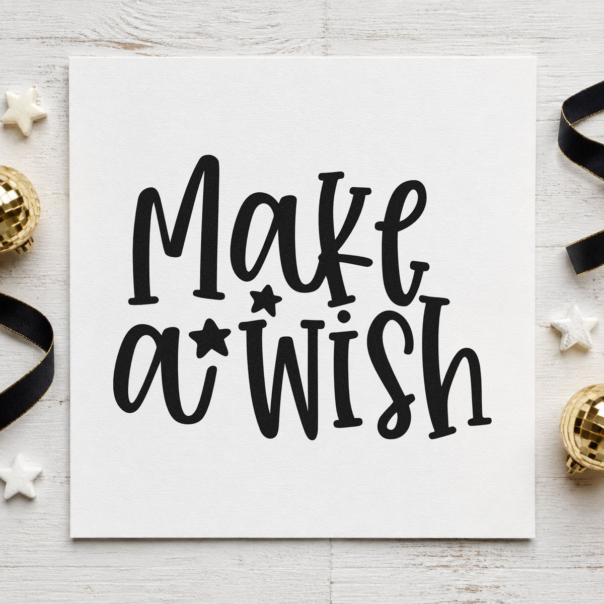 Make A Wish Stars rubber stamp printed in black ink, ready for three stars cards and similar paper crafts.