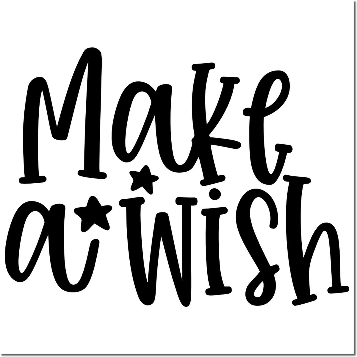 Black Make a Wish stamp and seal design with stars on a white background.