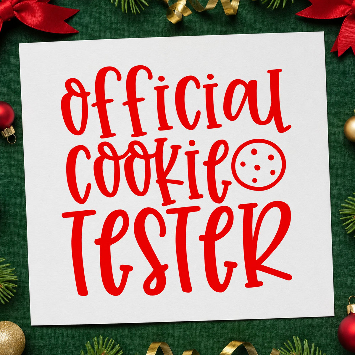 Official Cookie Tester Cookie rubber stamp shown in red ink, stamped for projects such as spine edge labels.
