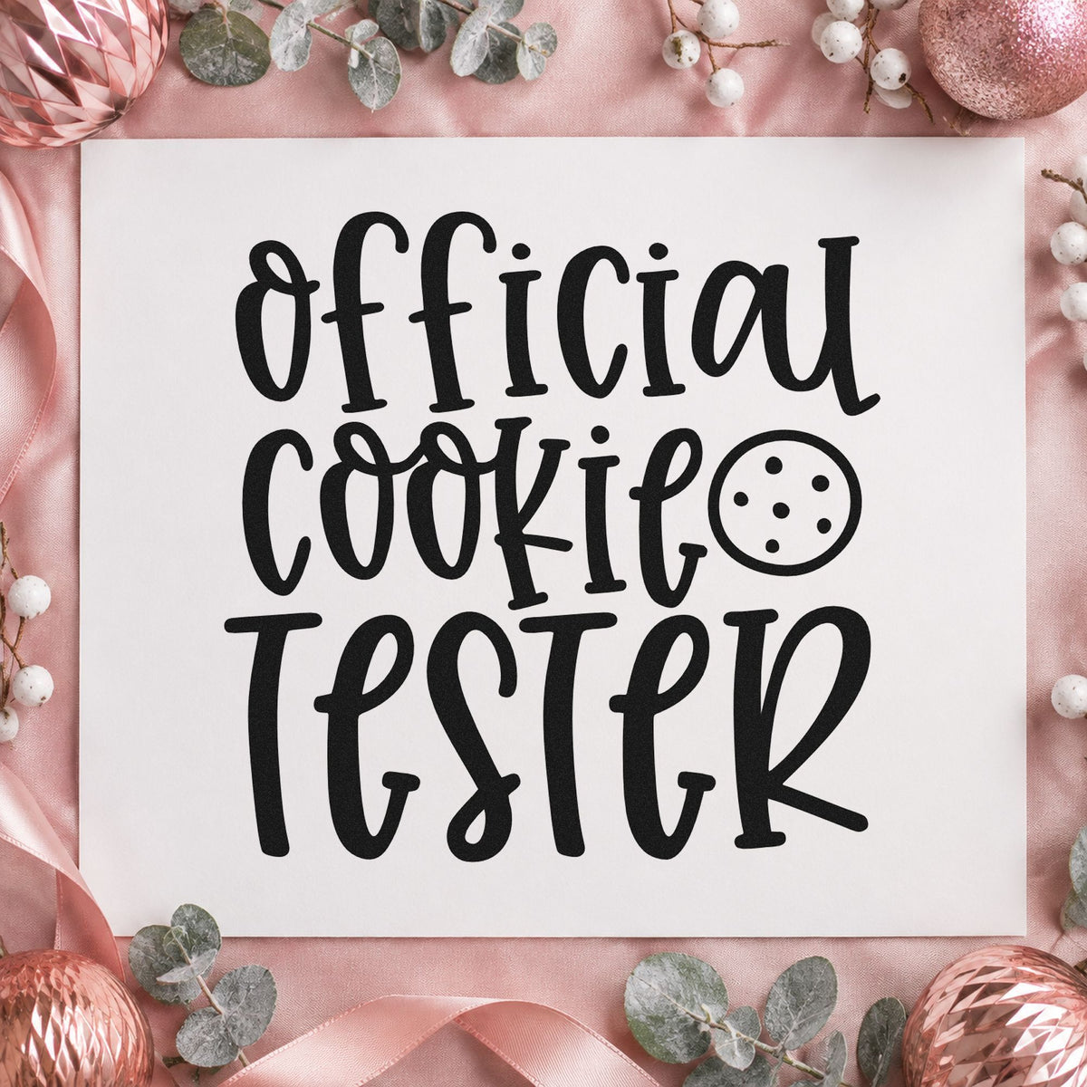 Official Cookie Tester Cookie rubber stamp printed in black ink, ready for tall beside cookie cards and similar paper crafts.