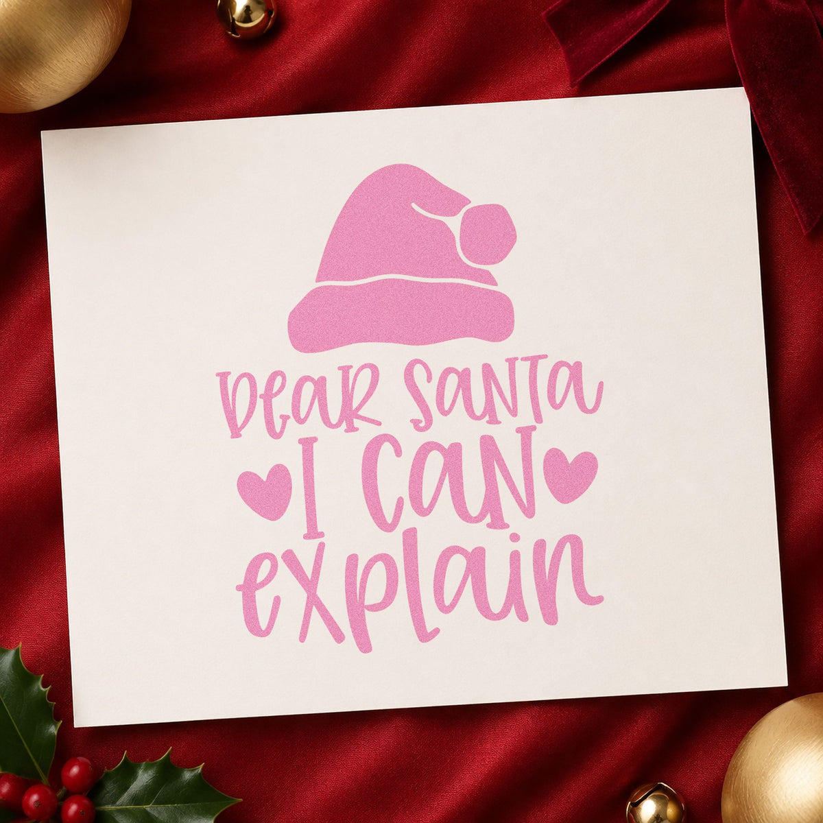 Dear Santa I Can Explain craft stamp in purple ink on cardstock, an easy option for apology album page.