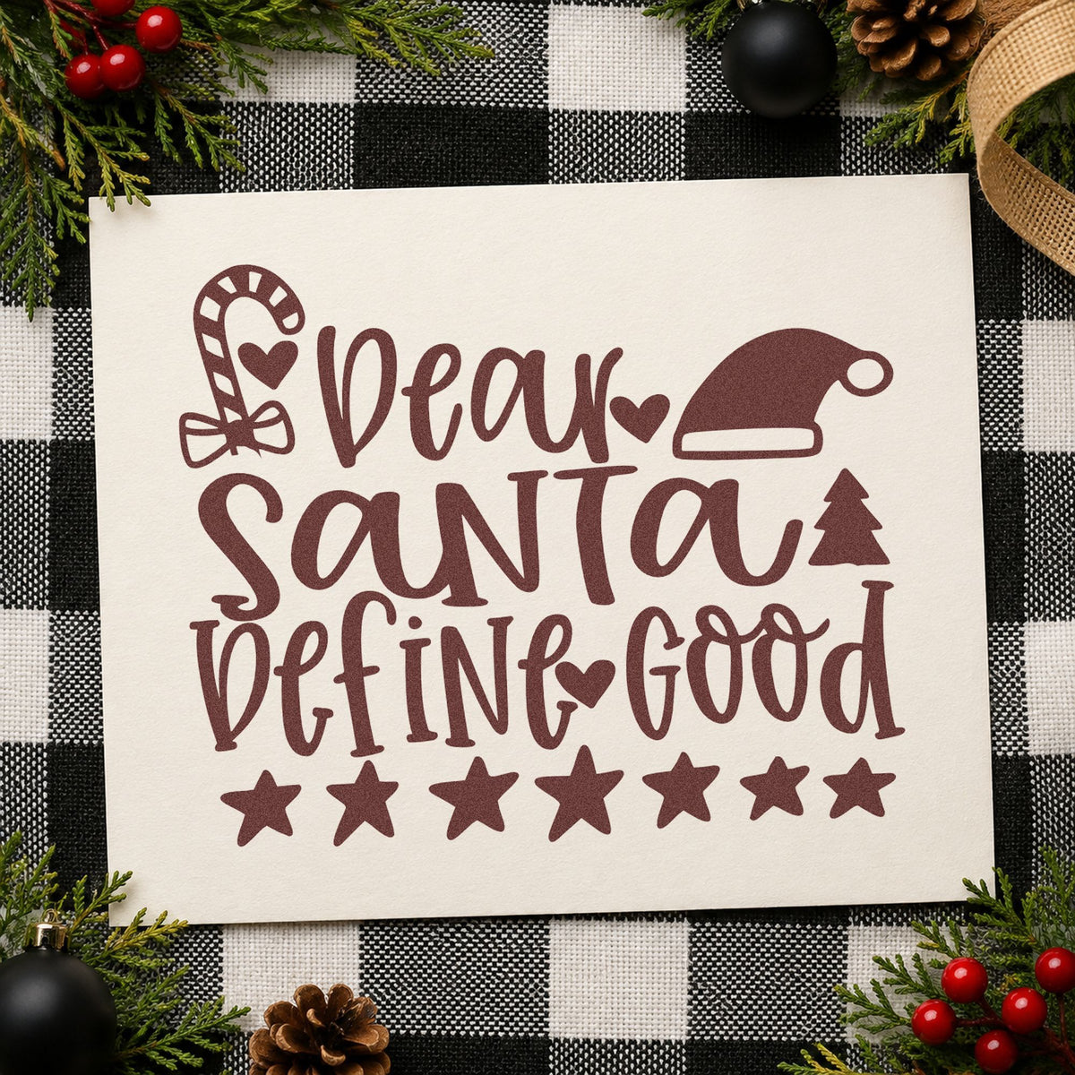 Dear Santa Define Good rubber stamp printed in brown ink, ready for definition sheet and similar paper crafts.