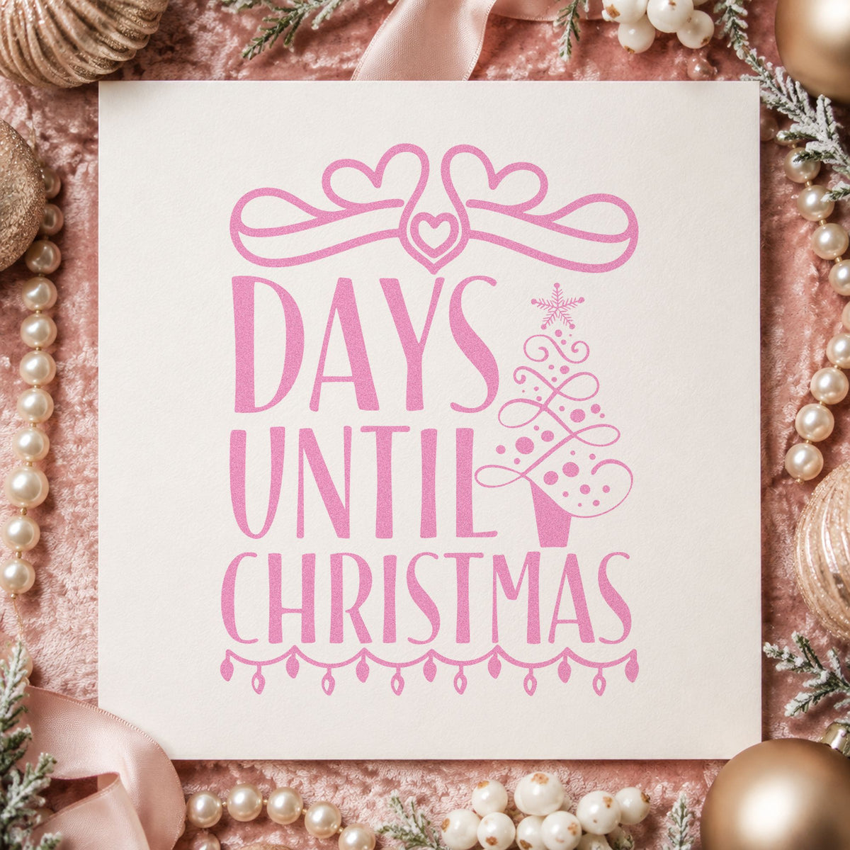 Days Until Christmas Bow craft stamp in purple ink on cardstock, an easy option for light count album.
