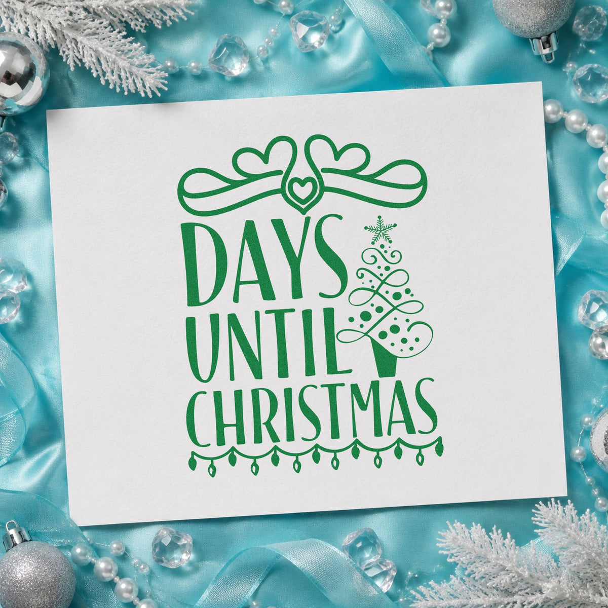 Days Until Christmas Bow craft stamp imprinted in green ink on paper, a design suited to framed slate middle.