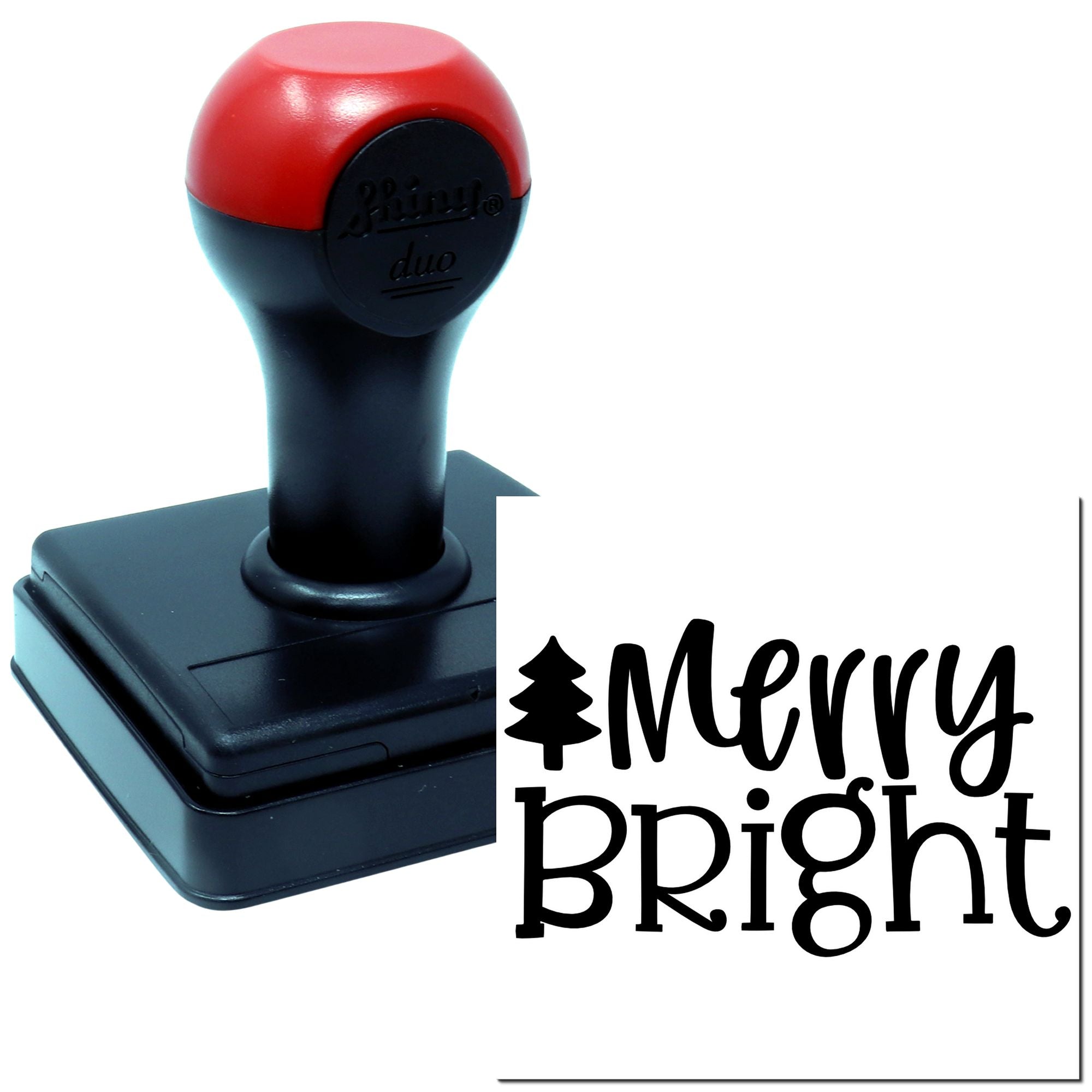 Duo Festive Merry Bright Holiday Tree Typography Hand Stamp