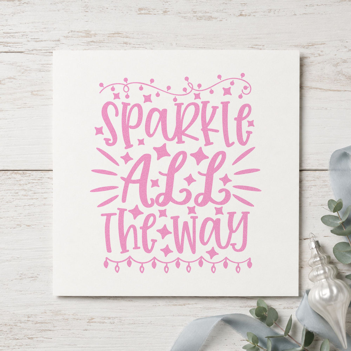 Sparkle All The Way Lights craft stamp in purple ink on cardstock, an easy option for install album page.