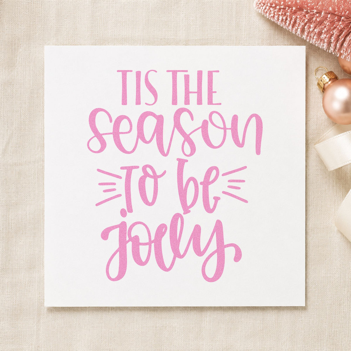 Tis The Season Jolly craft stamp in purple ink on cardstock, an easy option for key point album page.