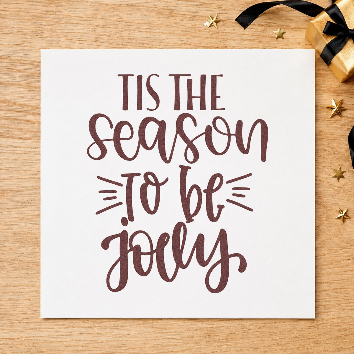 Tis The Season Jolly rubber stamp printed in brown ink, ready for underline note sheet and similar paper crafts.