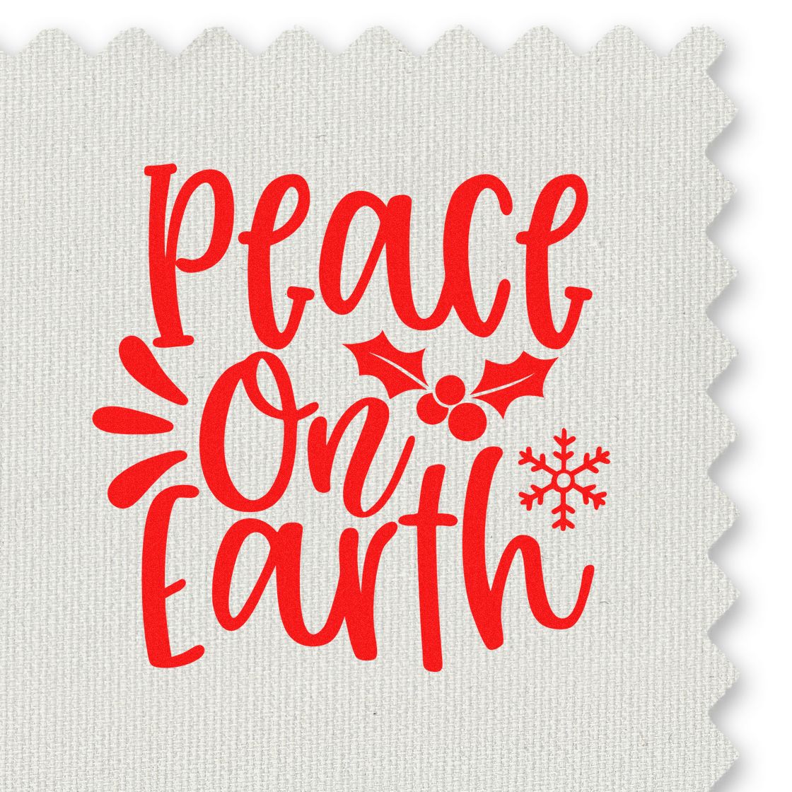 Red Plant On Earth holiday stamp seal with holly berries, snowflake, and festive accents on white textured background.