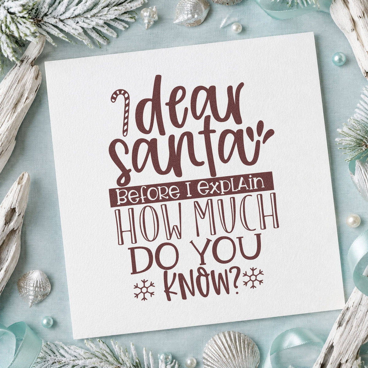 Dear Santa How Much Know rubber stamp printed in brown ink, ready for draw name sheet and similar paper crafts.