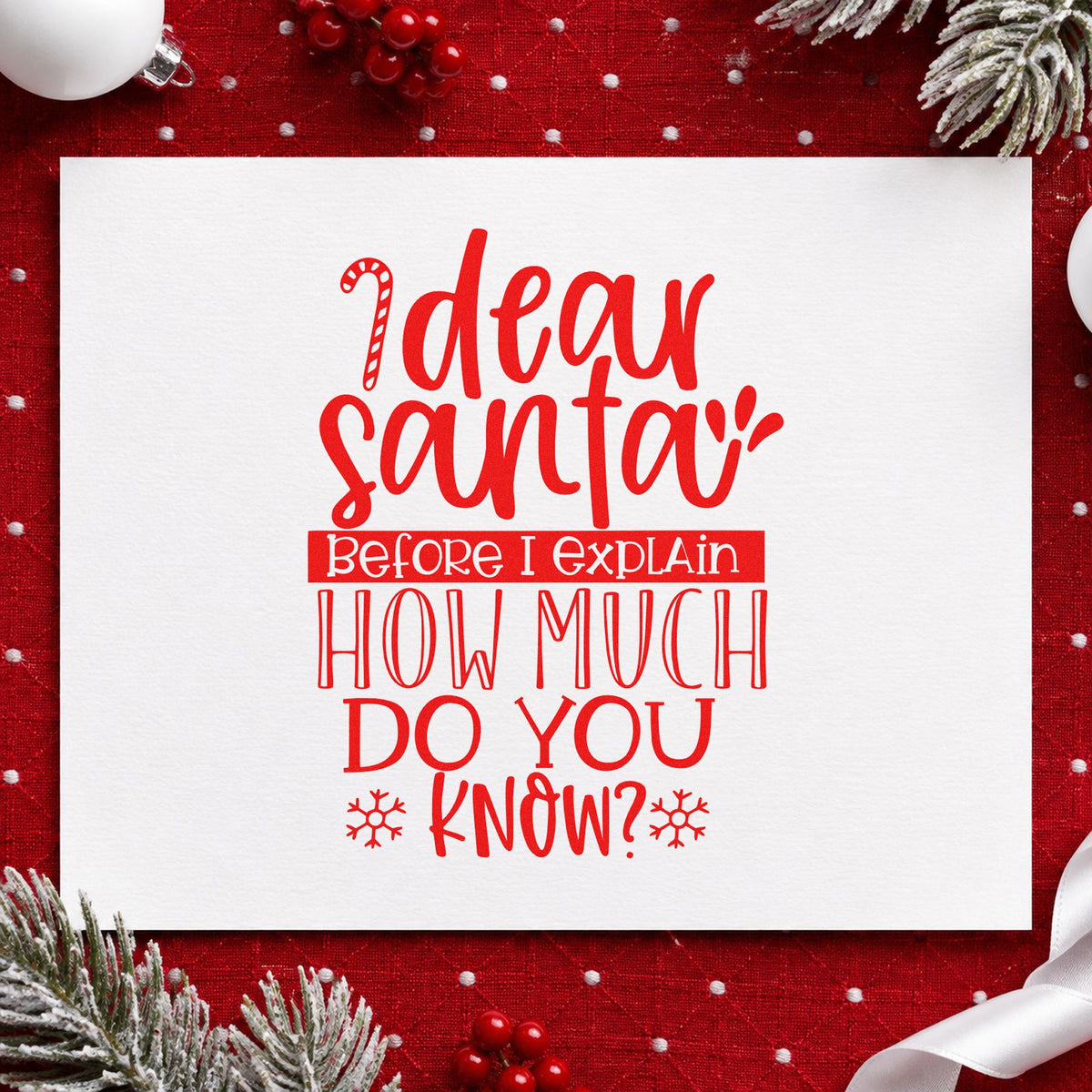 Dear Santa How Much Know rubber stamp shown in red ink, stamped for projects such as storage drawer labels.