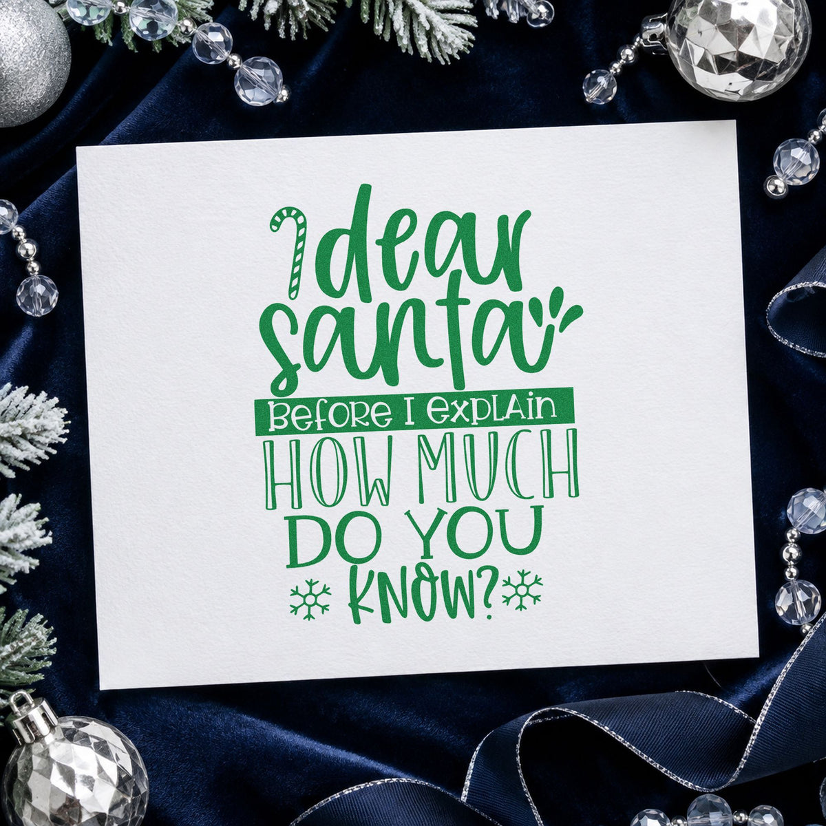 Dear Santa How Much Know craft stamp imprint in green ink on a handmade project, one idea being exchange rule cards.