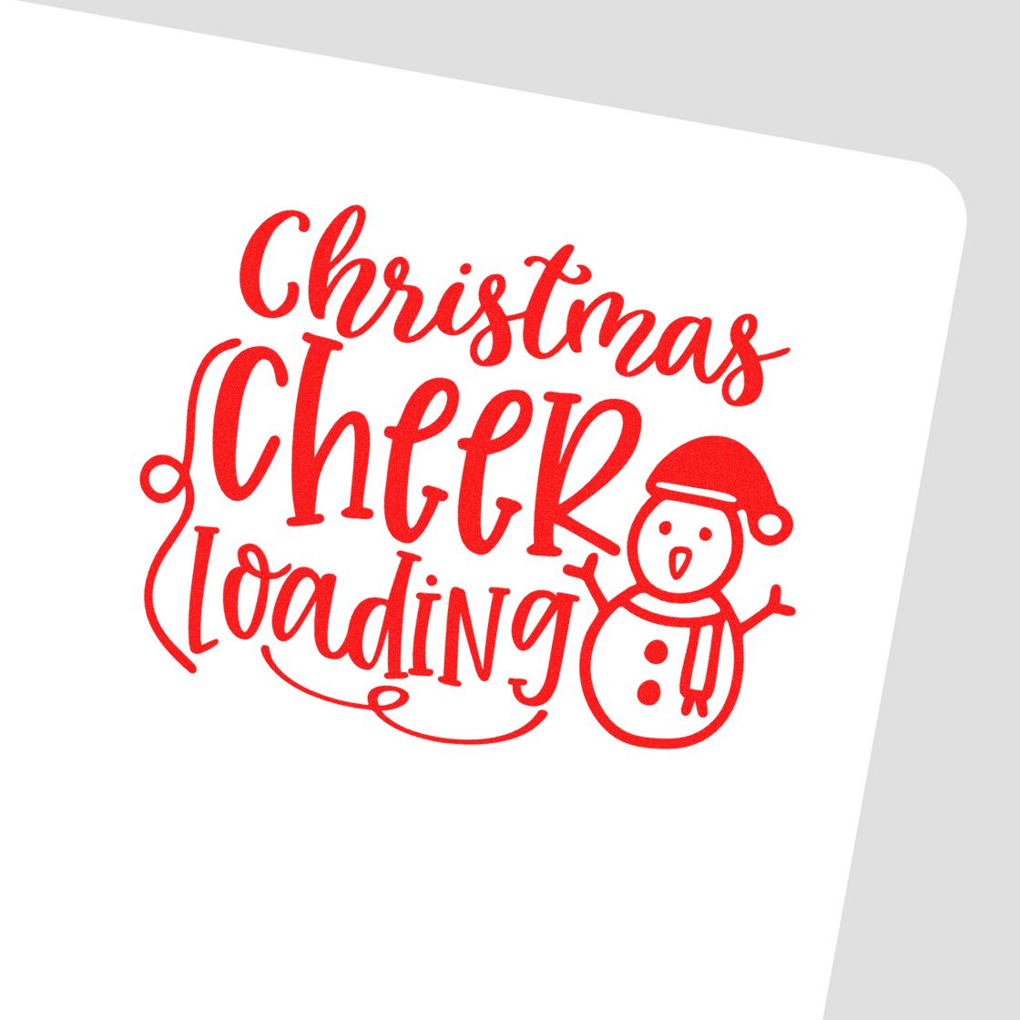Red Christmas cheer loading stamp and seal design with a snowman on a white background.
