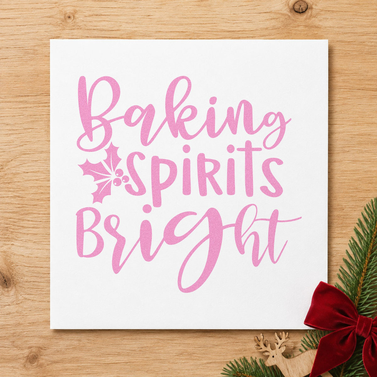 Baking Spirits Bright Holly craft stamp in purple ink on cardstock, an easy option for simple batch album.