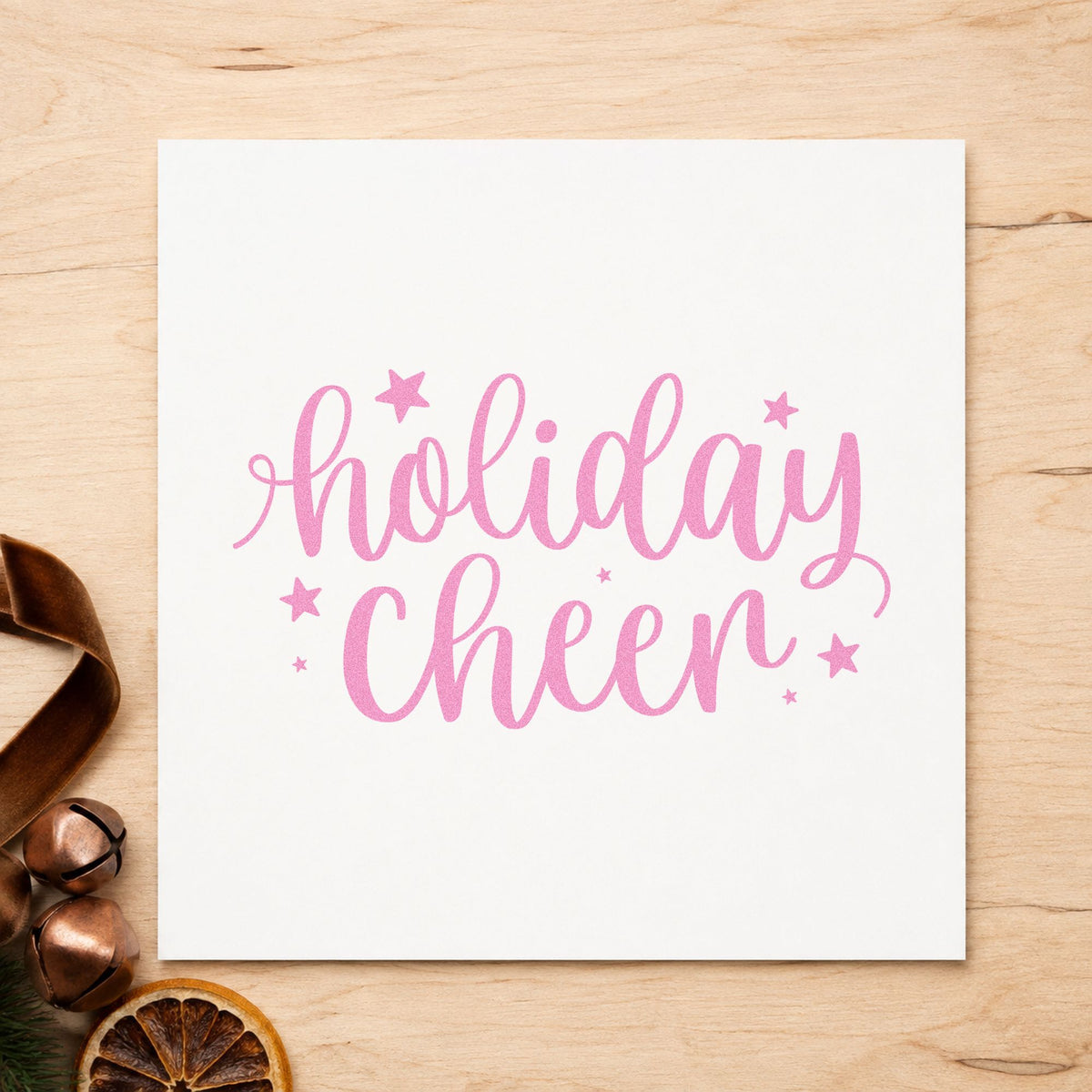 Holiday Cheer Star Lettering craft stamp in purple ink on cardstock, an easy option for light album header.