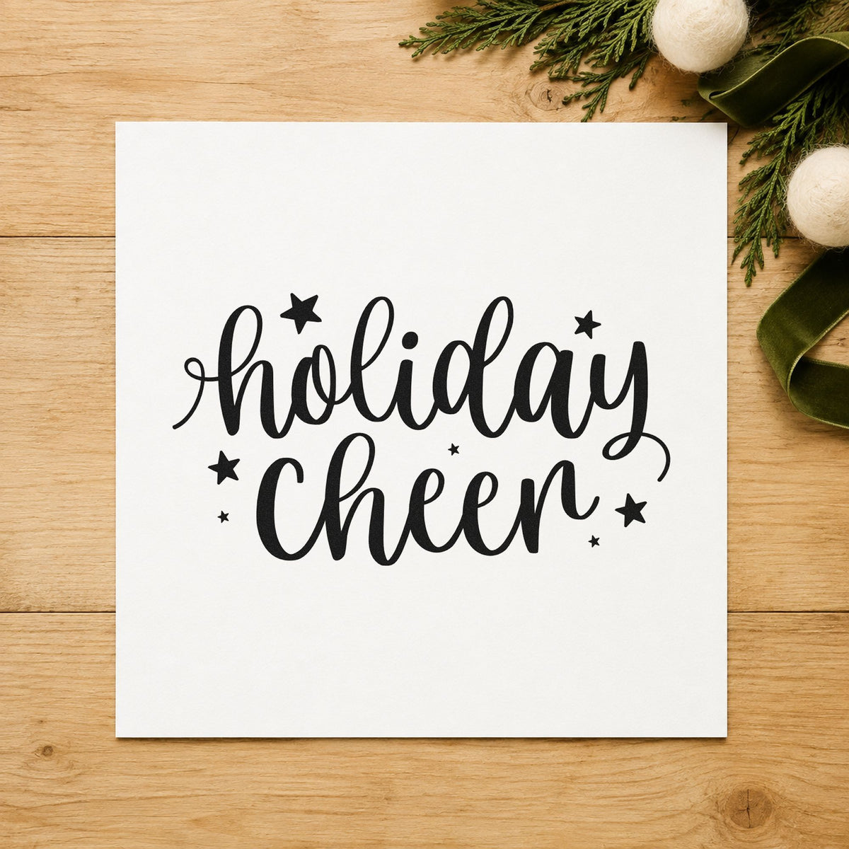 Holiday Cheer Star Lettering rubber stamp printed in black ink, ready for small stars cards and similar paper crafts.