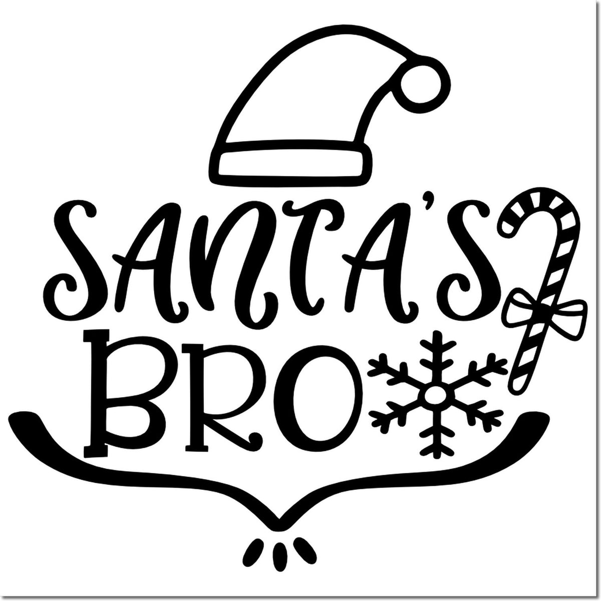 Black Santas Bro stamp seal with Santa hat, candy cane, and snowflake accents.