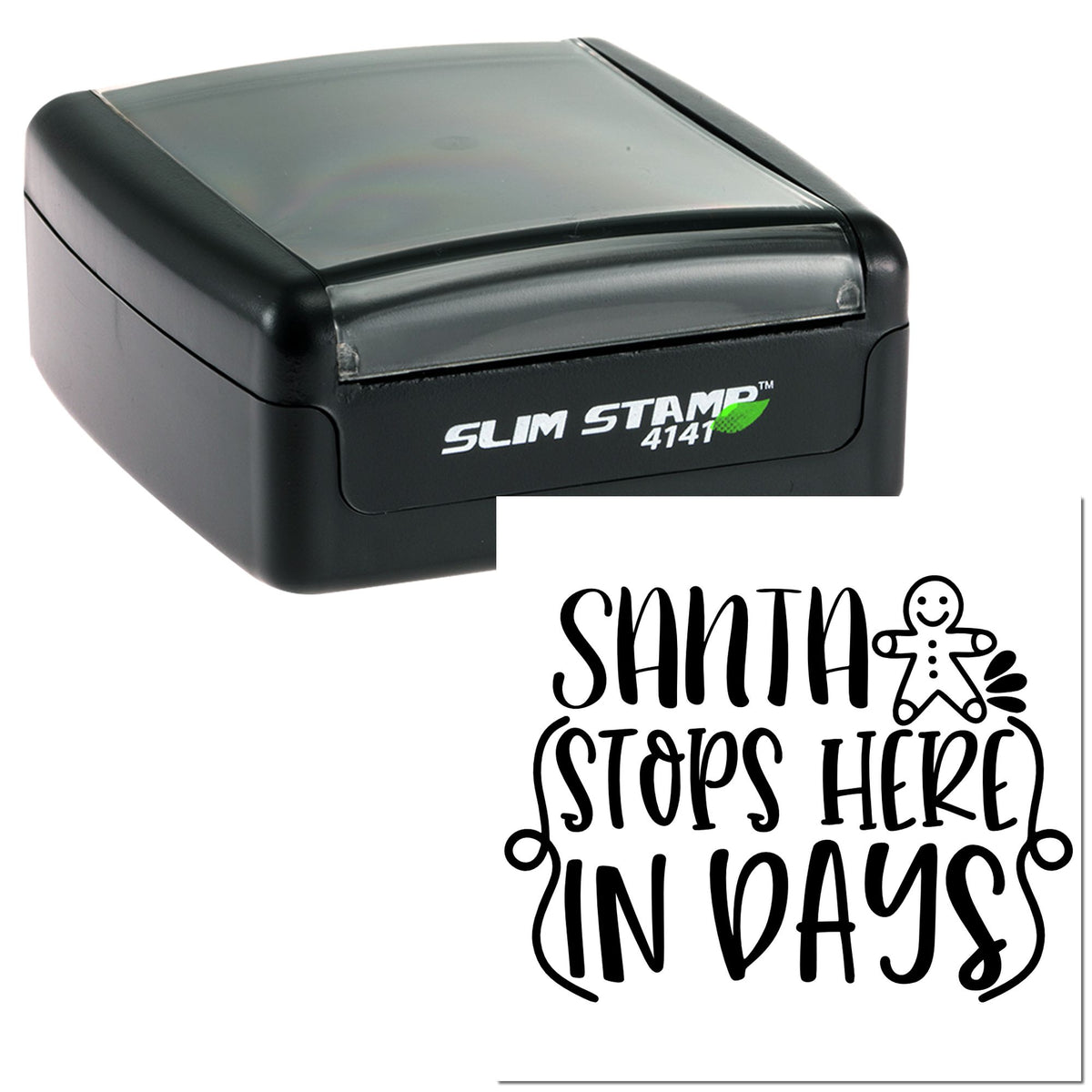 Black Slim Stamp 4141 self-inking stamp with custom black seal reading Shhh Stops Here in Days.